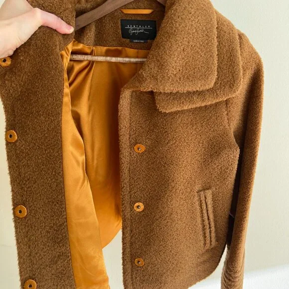 Sentaler Bouclé Alpaca Moto Jacket Signature Double Collar - Dark Camel - Small